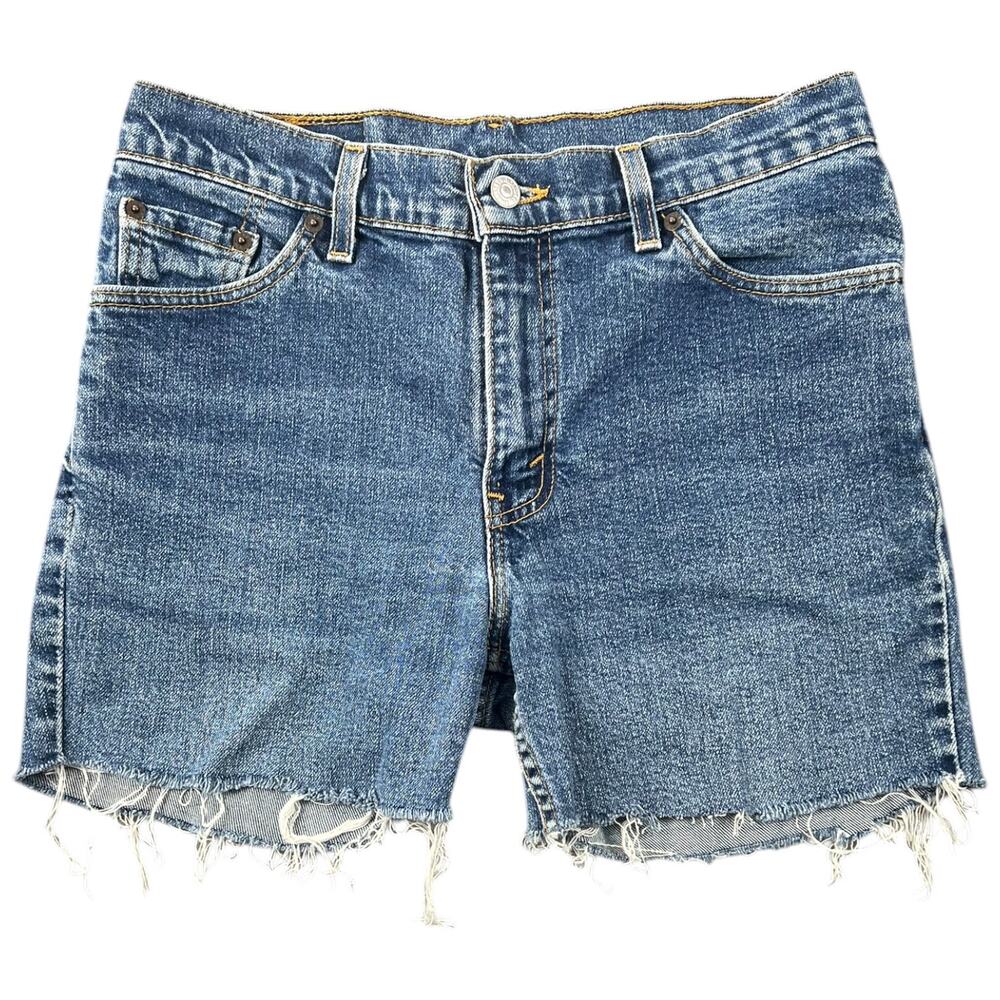Vintage Levi’s 517 Cut Off Denim Shorts Medium Wash Frayed Hem Size 9